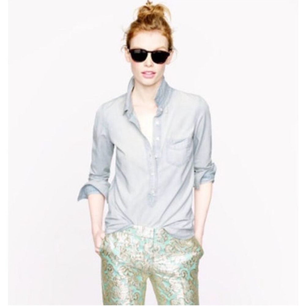 J. CREW California Casual Button Placket Chambray Shirt Size XS